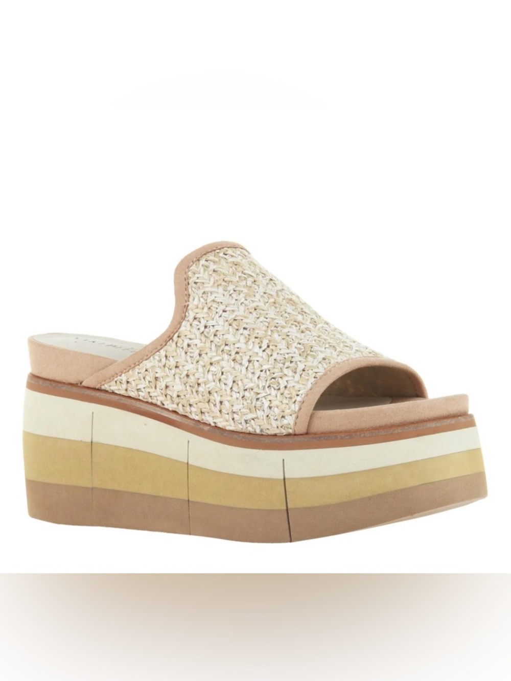 Naked Feet Flocci Beige Woven Wedge Slide Sandals Size 8.5